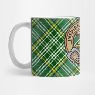 Clan Currie Lion Crest over Tartan Mug